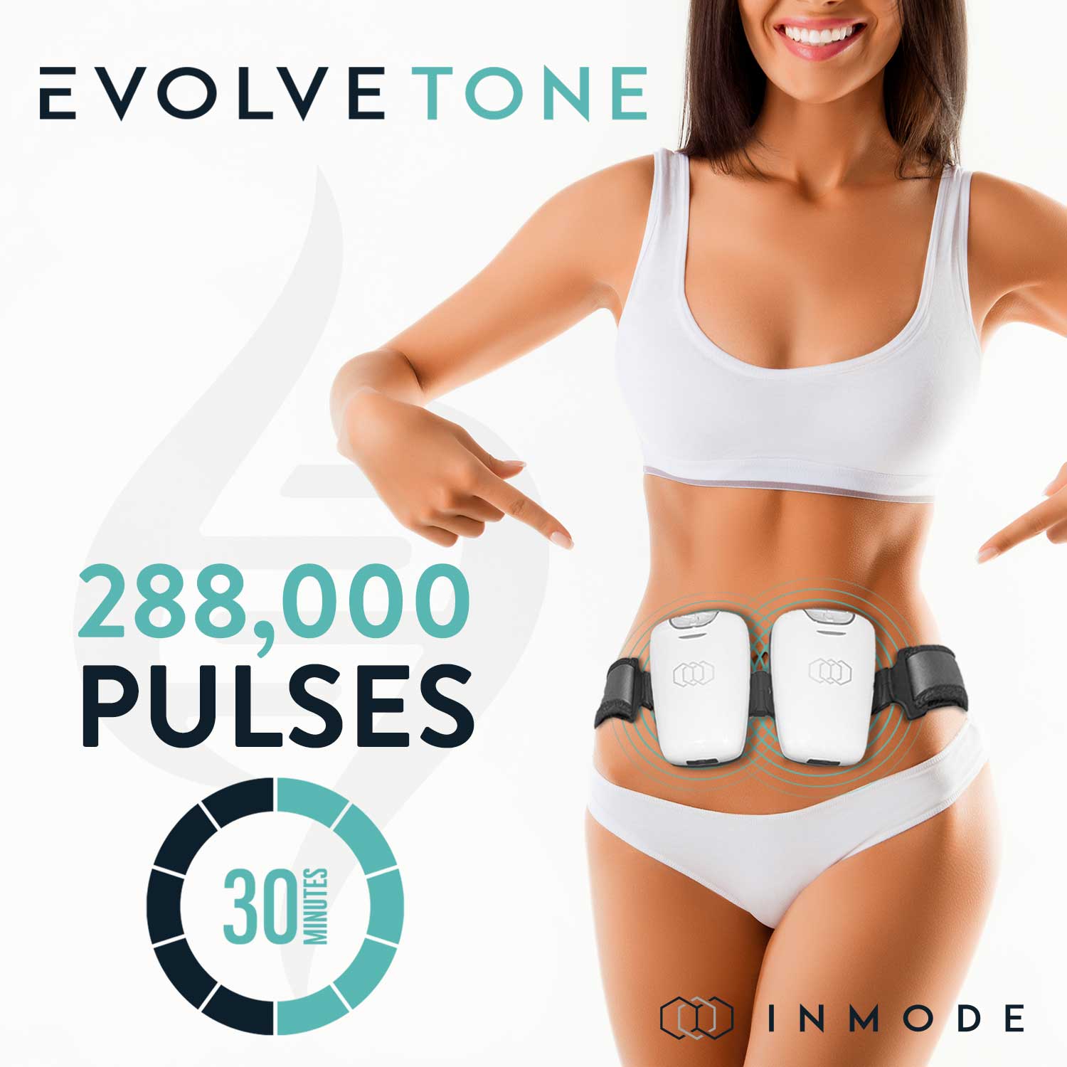 evolve-tone-288k-pulses-instagram-post-preview-1 (1) A woman in white bikini and white shirt with two hands on her hips.