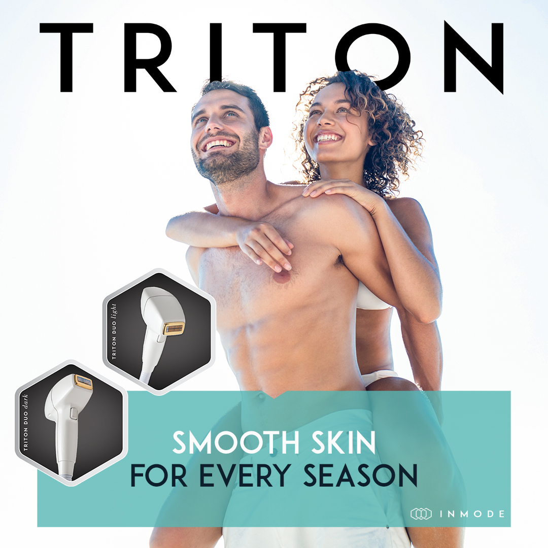 A man and woman are posing for the triton ad.